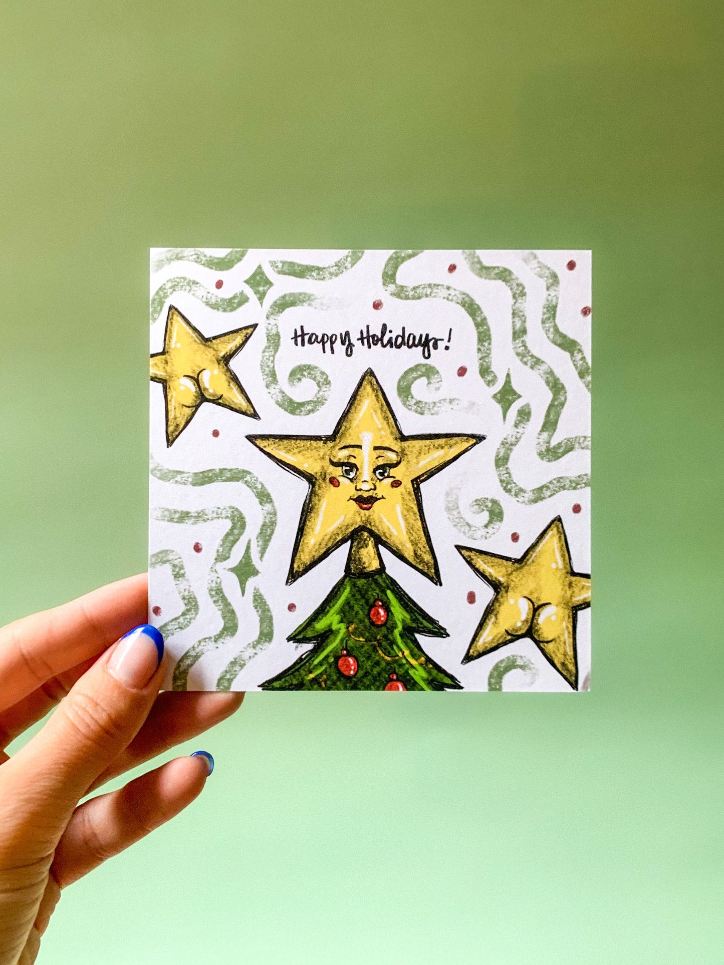 Happy Holidays Star Booties Postcard - Cheeky Art Studio