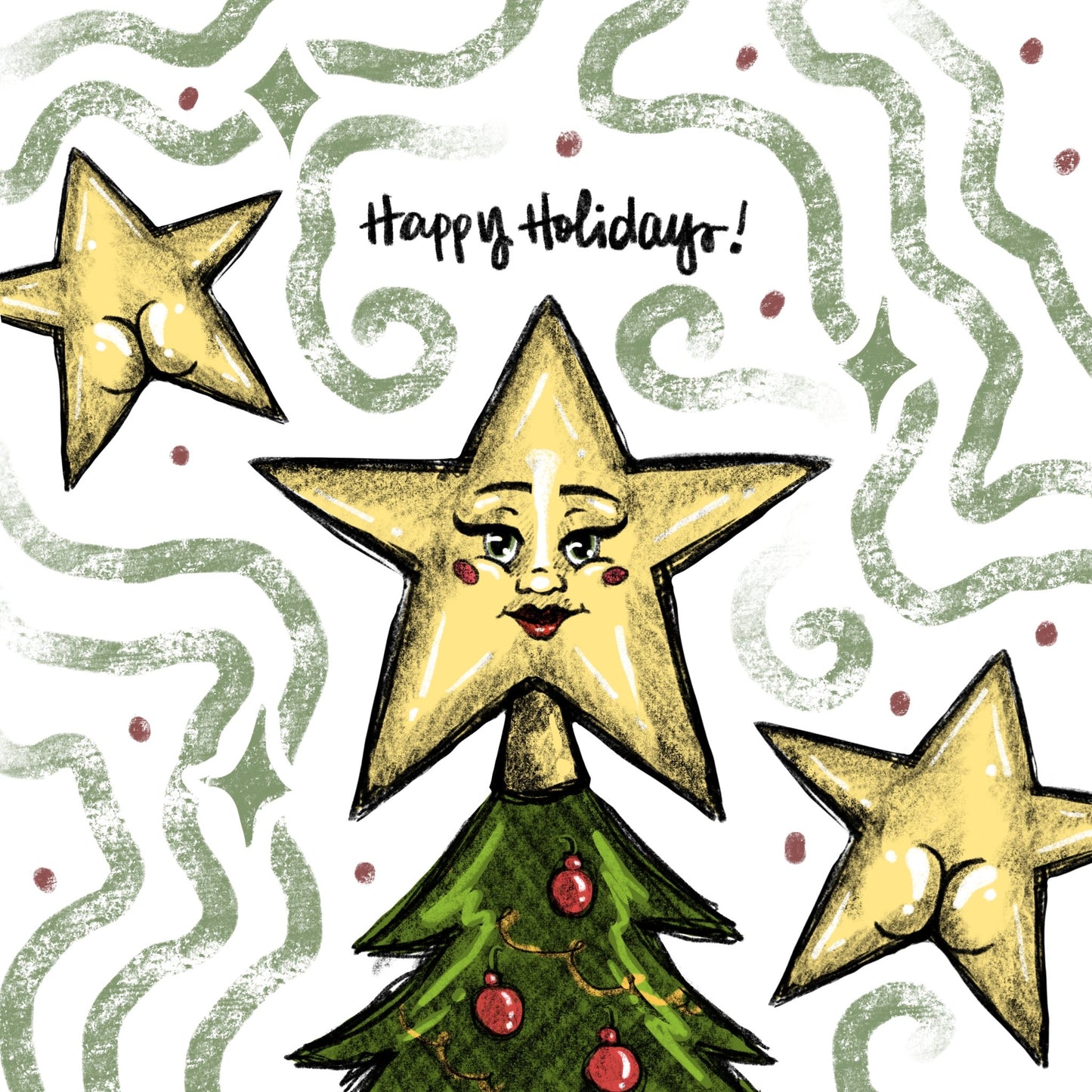 Happy Holidays Star Booties Postcard - Cheeky Art Studio