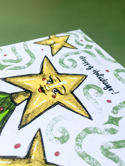 Happy Holidays Star Booties Postcard - Cheeky Art Studio