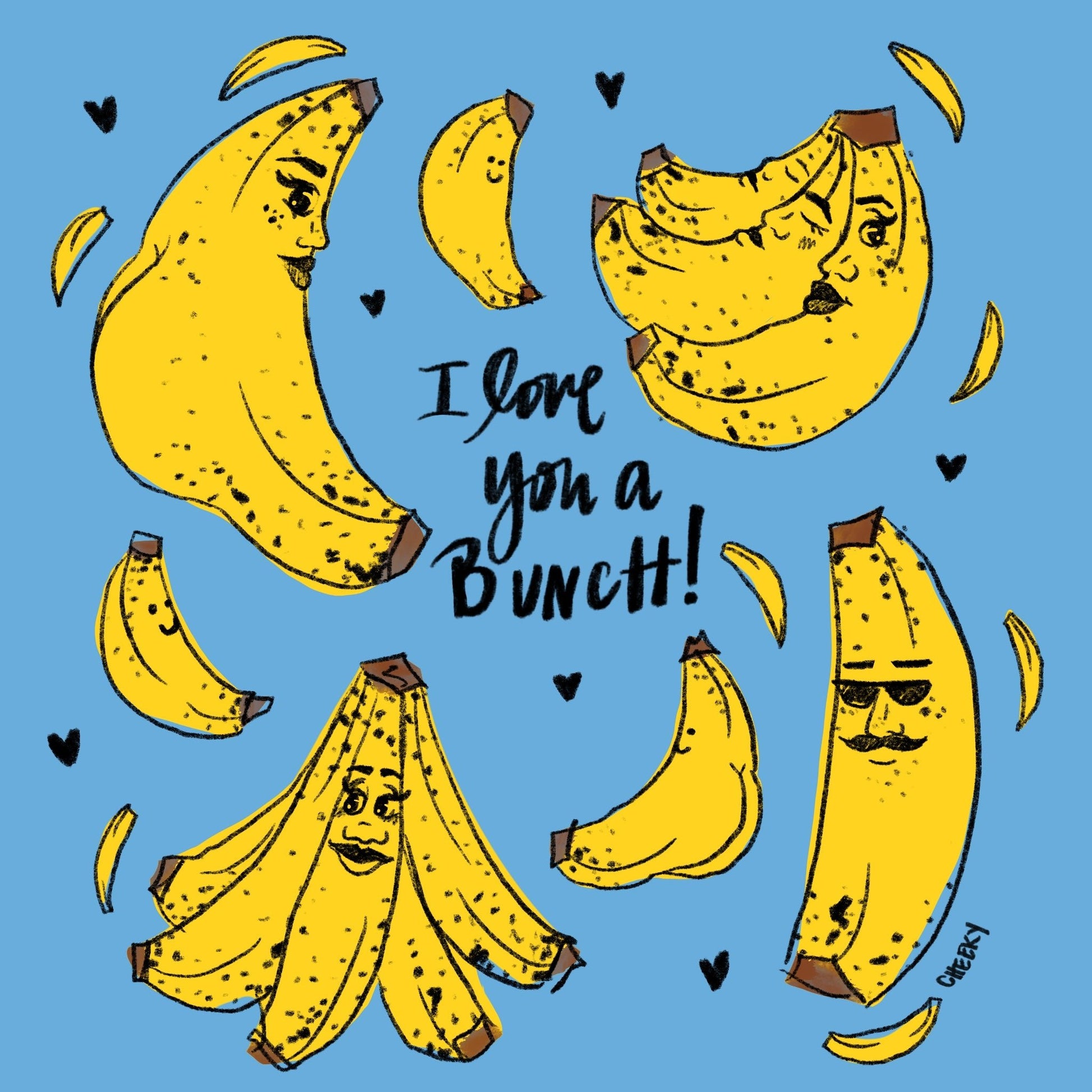 Love You A Bunch Banana Postcard - Cheeky Art Studio