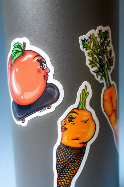 Skater Peach Sticker - Cheeky Art Studio - allison thompson - allisthompson - art - Electronics Stickers & Decals - Portland, Oregon - Asian American Artist