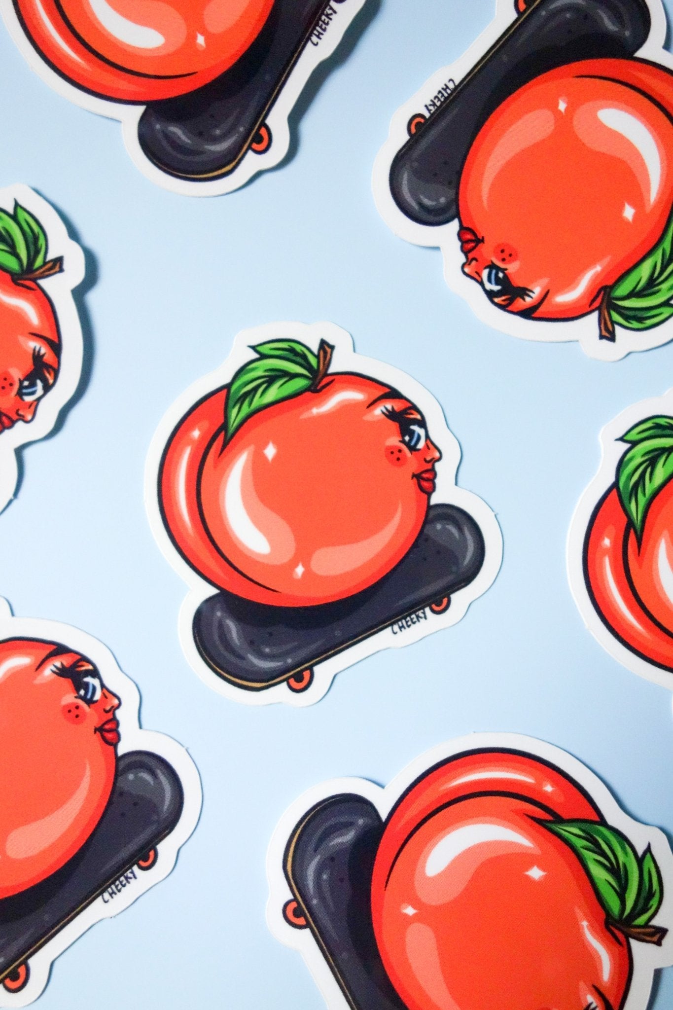 Skater Peach Sticker - Cheeky Art Studio - allison thompson - allisthompson - art - Electronics Stickers & Decals - Portland, Oregon - Asian American Artist