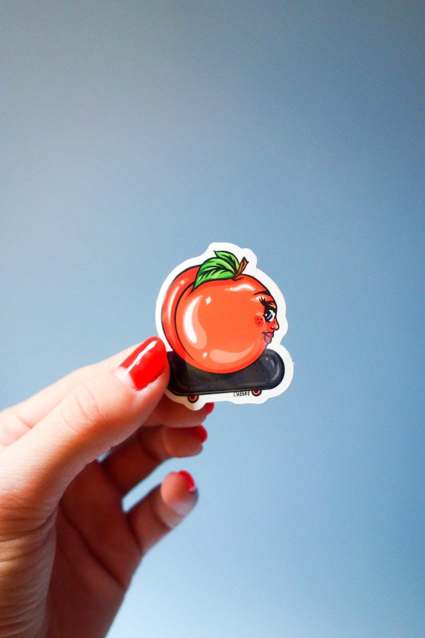 Skater Peach Sticker - Cheeky Art Studio - allison thompson - allisthompson - art - Electronics Stickers & Decals - Portland, Oregon - Asian American Artist