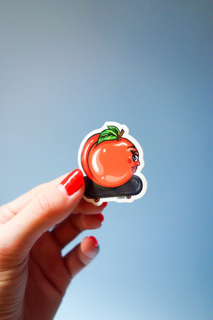 Skater Peach Sticker - Cheeky Art Studio - allison thompson - allisthompson - art - Electronics Stickers & Decals - Portland, Oregon - Asian American Artist