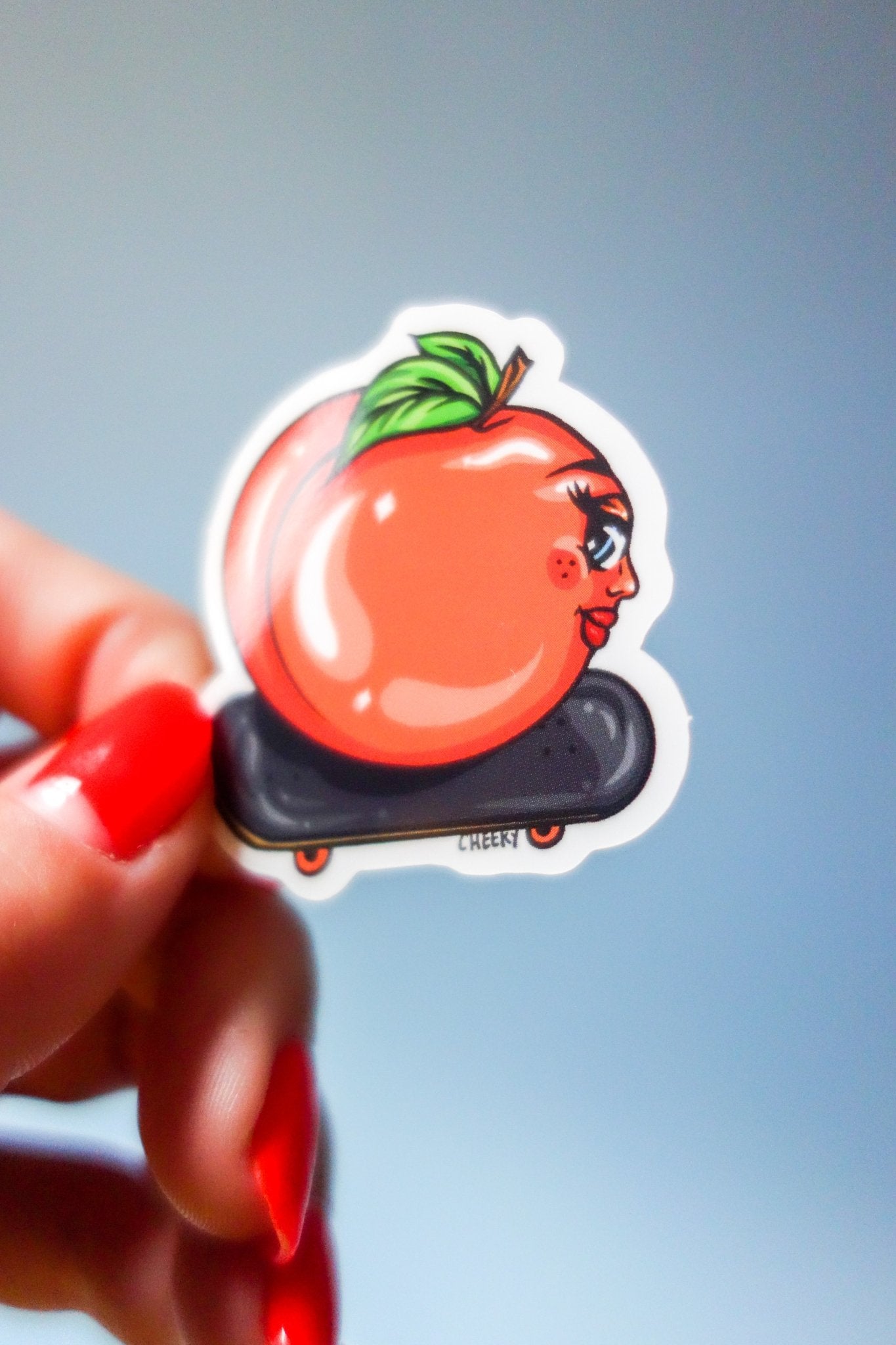 Skater Peach Sticker - Cheeky Art Studio