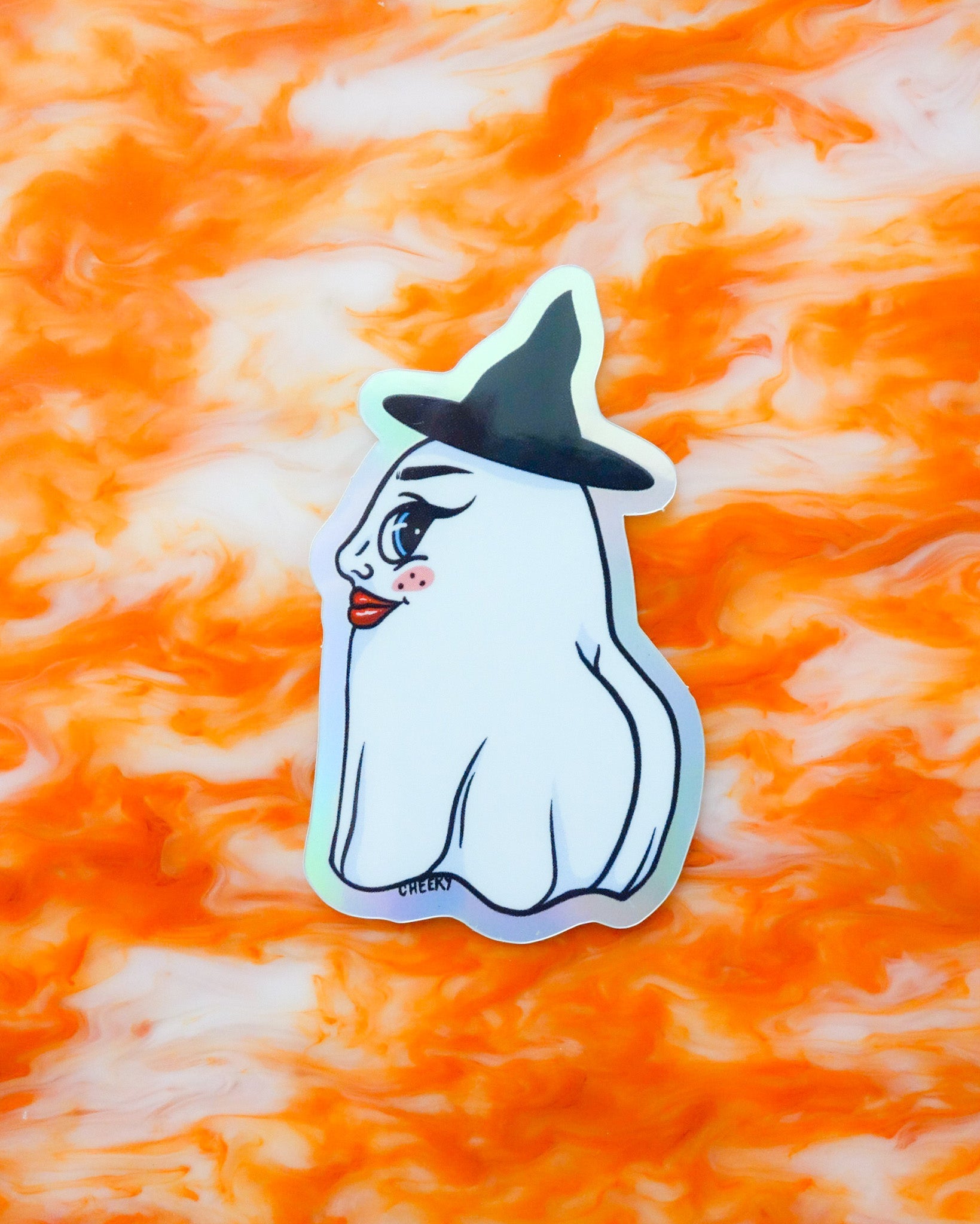 Spooky Holo Ghost Vinyl Sticker - Cheeky Art Studio